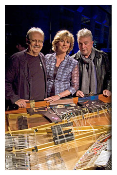 Stephen Scott (left) with wife and vocalist Victoria Hansen and Australian composer Vincent Plush at The Fitters' Workshop in Canberra, Australia, May 2011.